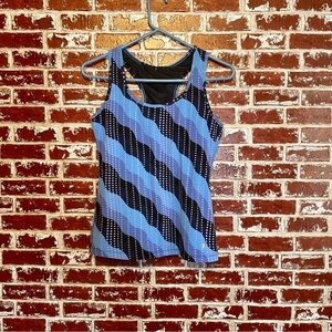 Fila Sport Racerback Tank Top Blue Black Geometric Wavy Print. M